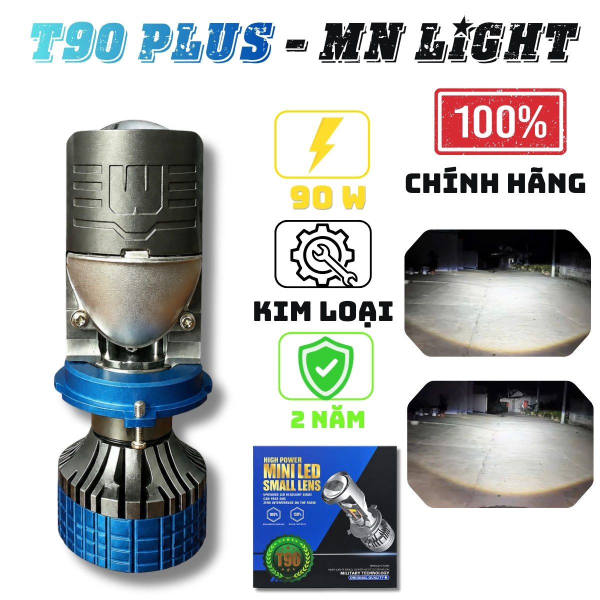 ĐÈN PHA Led T90 Plus + CHÂN H4 trong phân khúc Bi Cầu MiNi - Bảo hành 2 năm lỗi 1 đổi 1 ! Đèn Pha Đèn Ô Tô Máy H4 12v vs 24v
