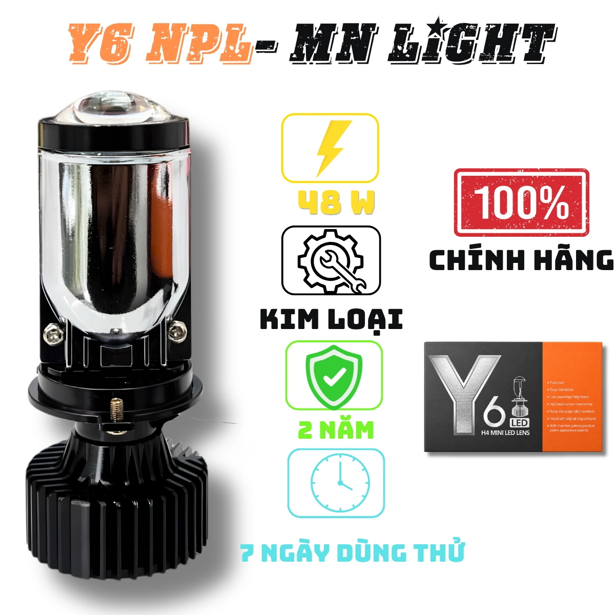 ĐÈN PHA LED Y6-H4 Mẫu mới 2026 .  Bảo hành chính hãng 2 năm lỗi 1 đổi 1 trong 730 ngày - Mang lại ánh sáng tốt và cảm giác lái an toàn Đèn Pha Đèn Phụ Tùng