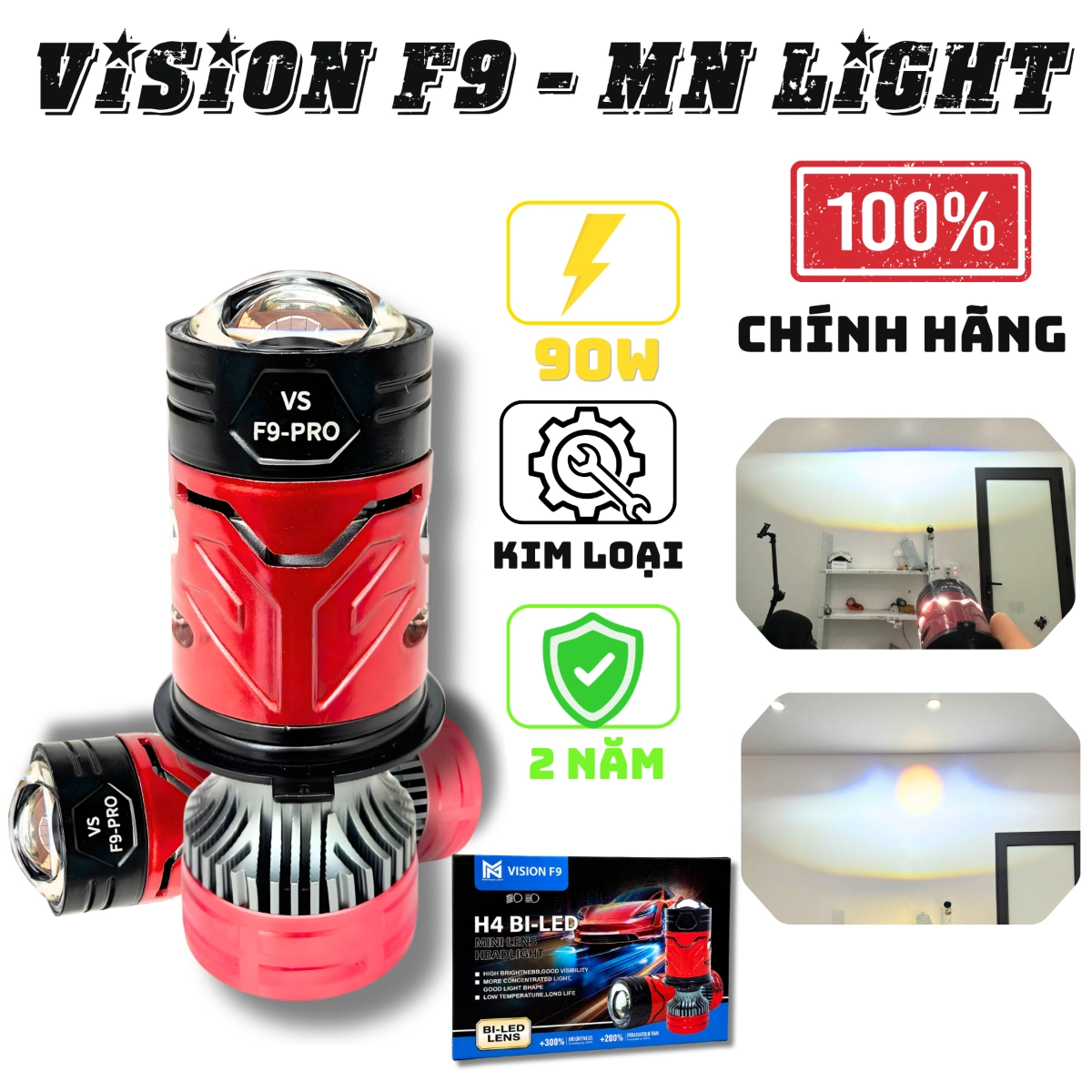 ĐÈN PHA DẪN SÁNG VISION F9 MẪU MỚI NHẤT 2025  NÉT CẮT BẰNG