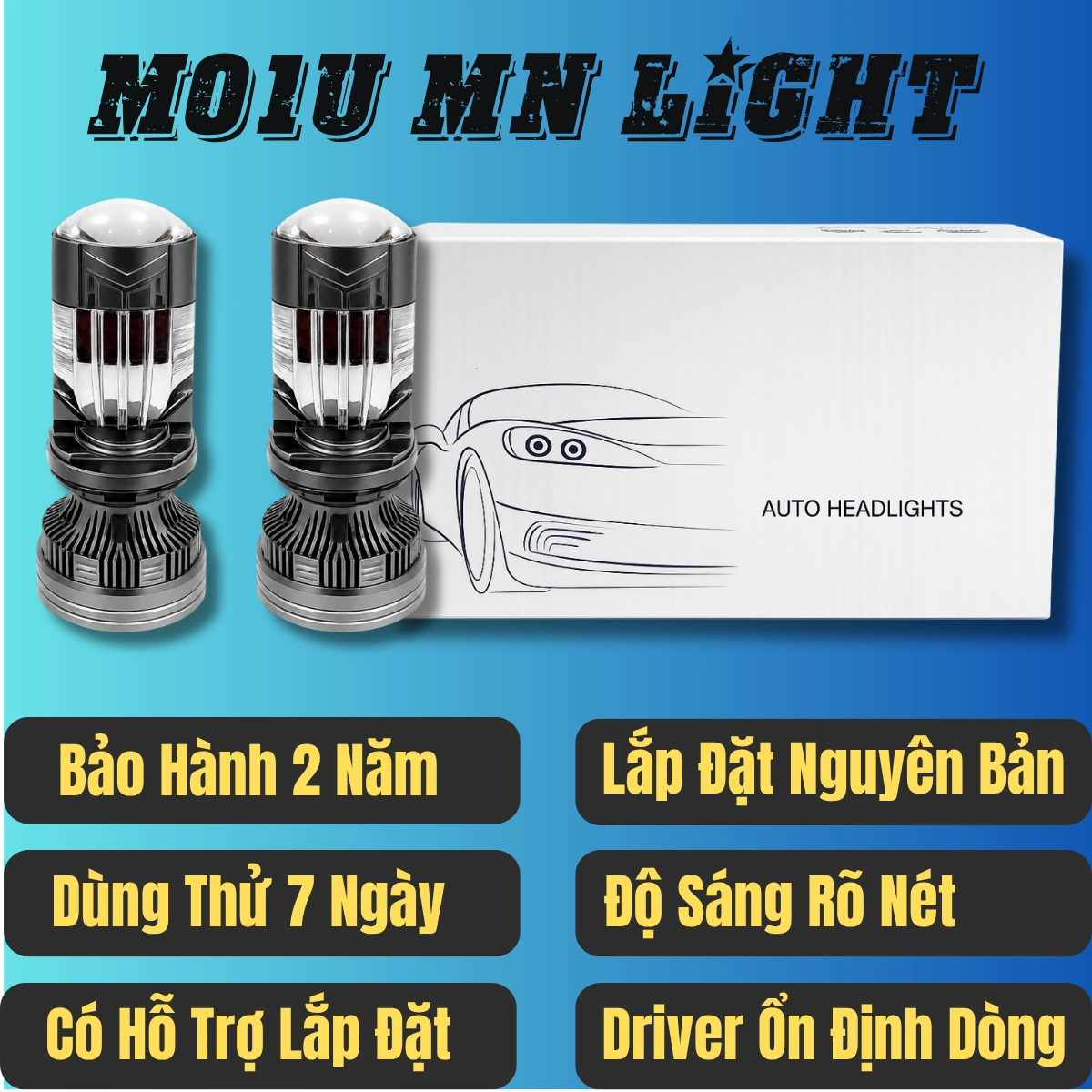 ĐÈN PHA BICAUMINI M01U -120W H4- 12-24V  Bảo hành 2 năm